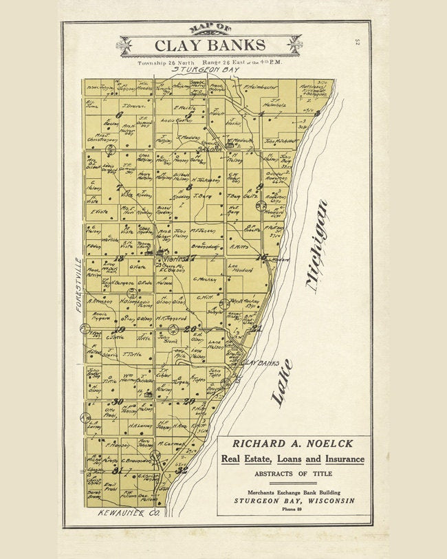 1914 Map of Clay Banks Township Door County Wisconsin