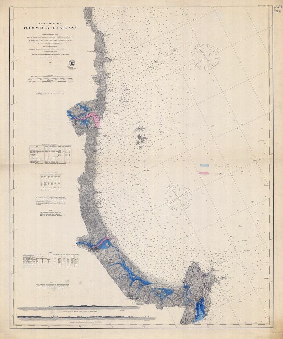 1867 Nautical Map of Wells to Cape Ann Massachusetts