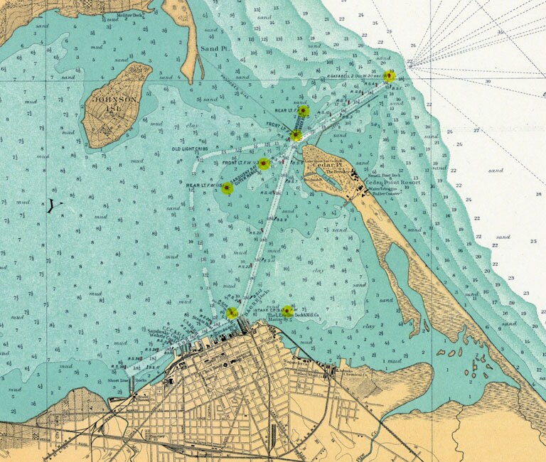 1917 Nautical Map Lake Erie Islands Sandusky Bay Ohio