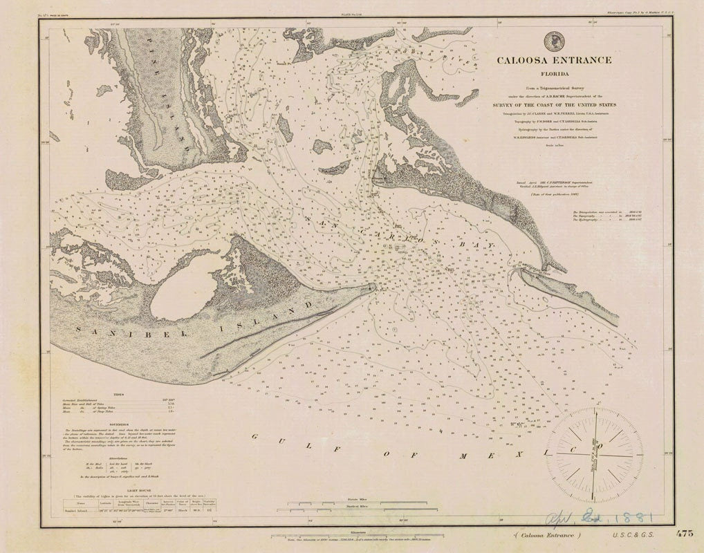 1881 Nautical Map of Caloosa Entrance Florida