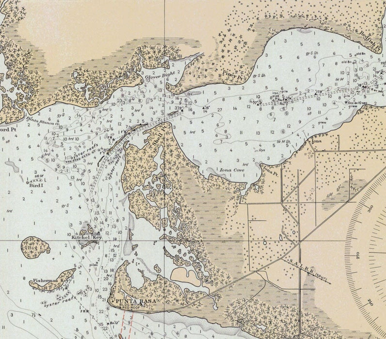 1930 Nautical Map of San Carlos Bay & Caloosahatchee River Florida