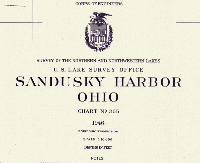 1946 Nautical Map of Sandusky Harbor Ohio Lake Erie