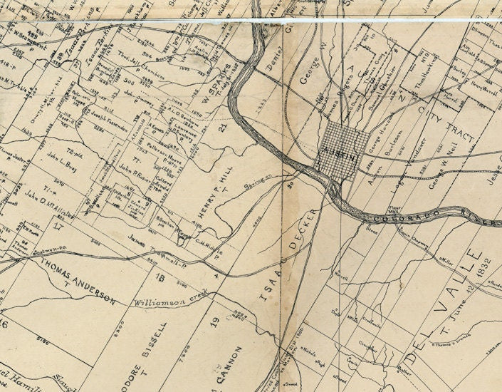 1880 Farm Line Map of Travis County Texas Austin