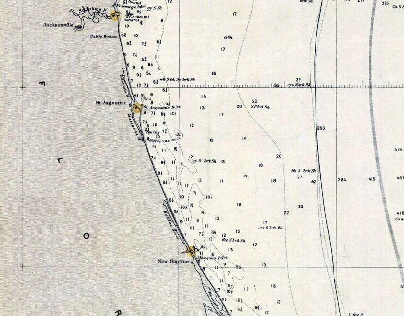 1904 Nautical Map of the Chesapeake Bay to Straits of Florida