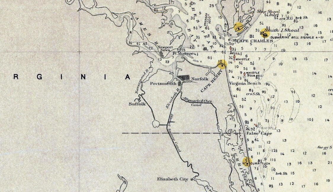 1904 Nautical Map of the Chesapeake Bay to Straits of Florida