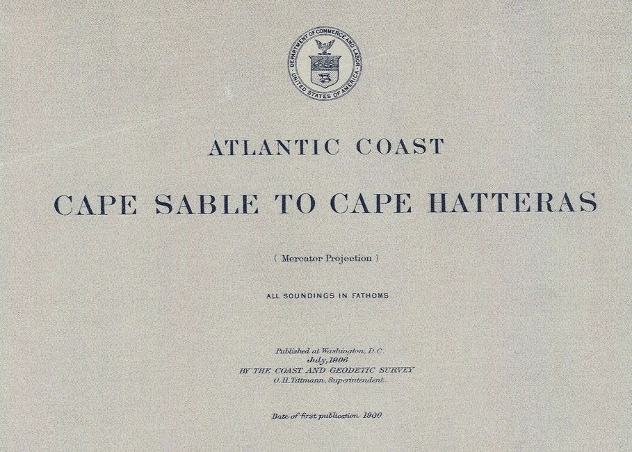 1906 Nautical Map of Cape Sable to Cape Hatteras