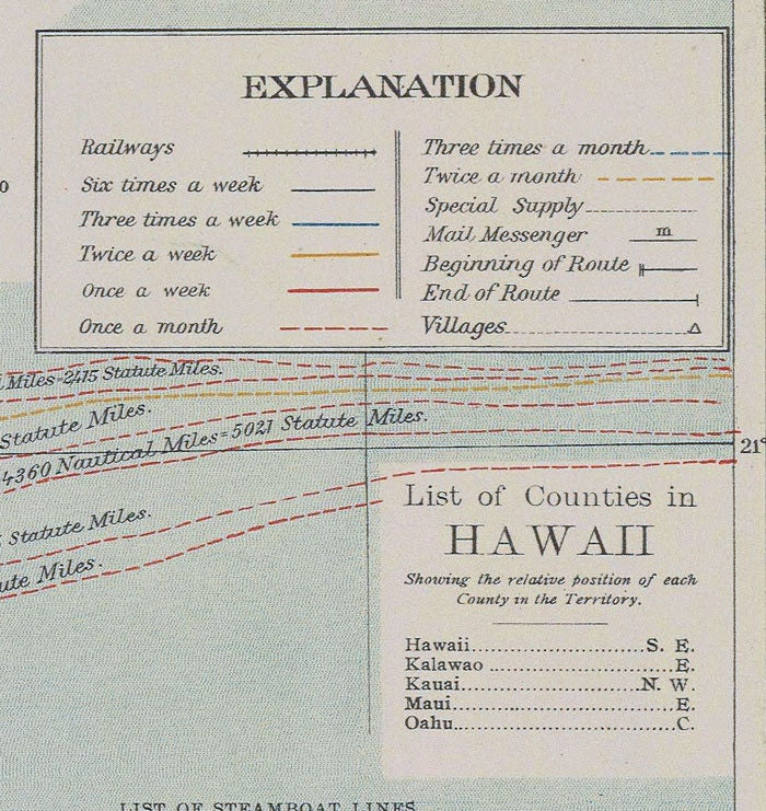 1908 Map of Hawaii Samoan Islands and Island of Guam
