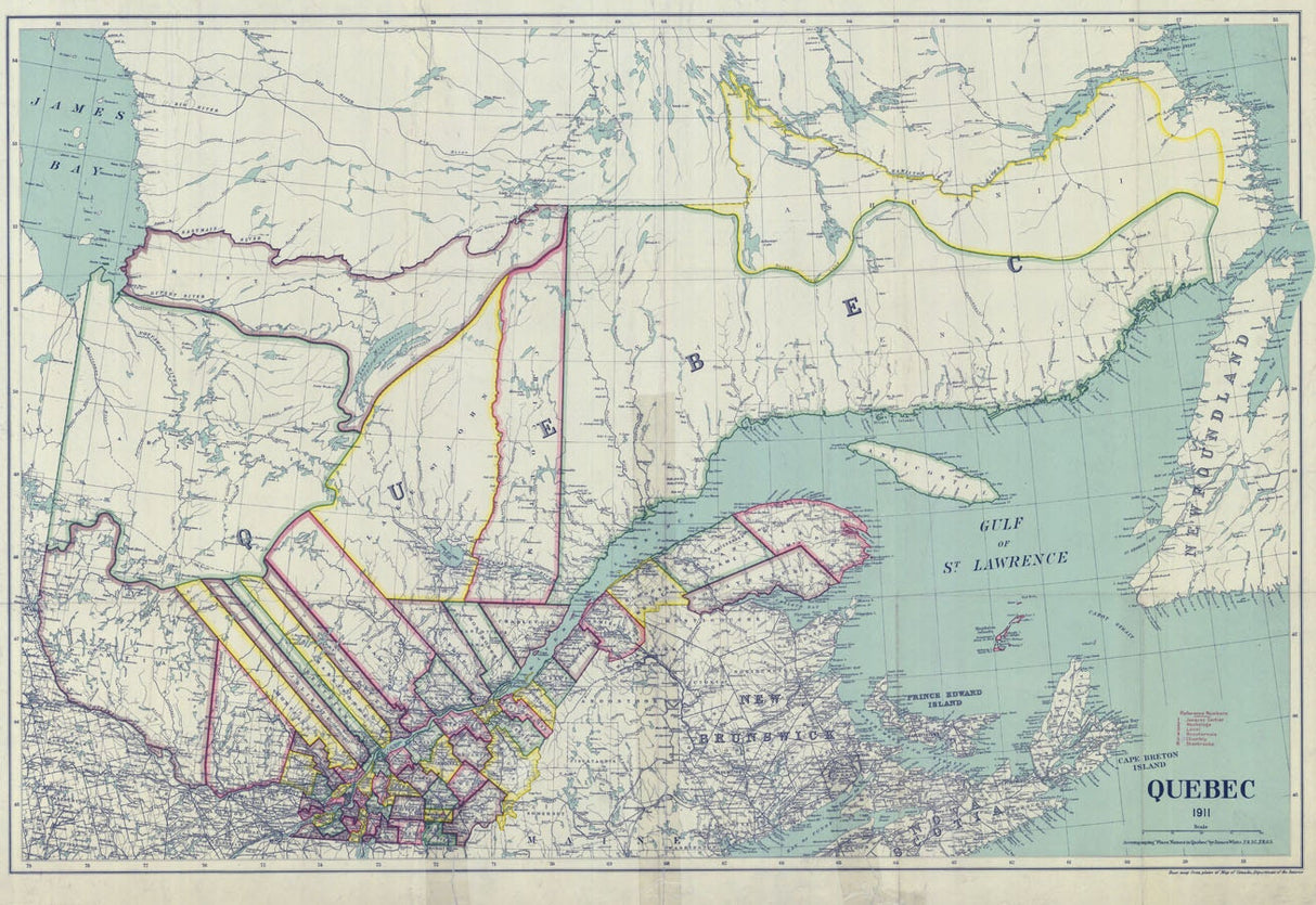 1911 Map of Quebec Canada