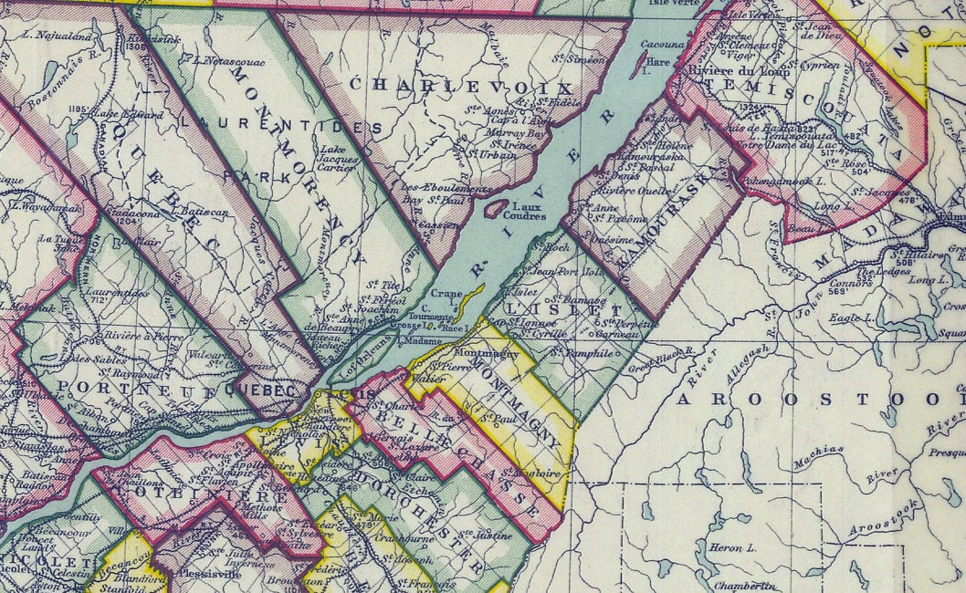 1911 Map of Quebec Canada