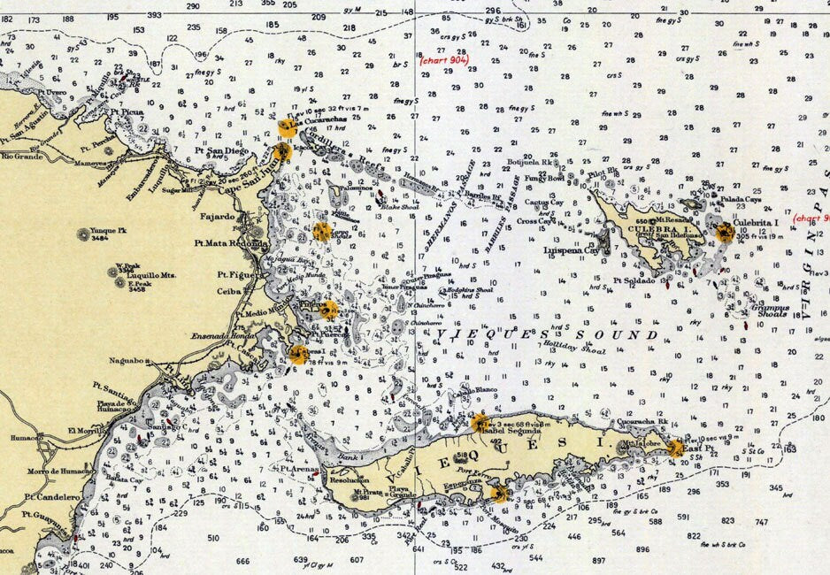 1931 Nautical Map of Porto Rico and Virgin Islands