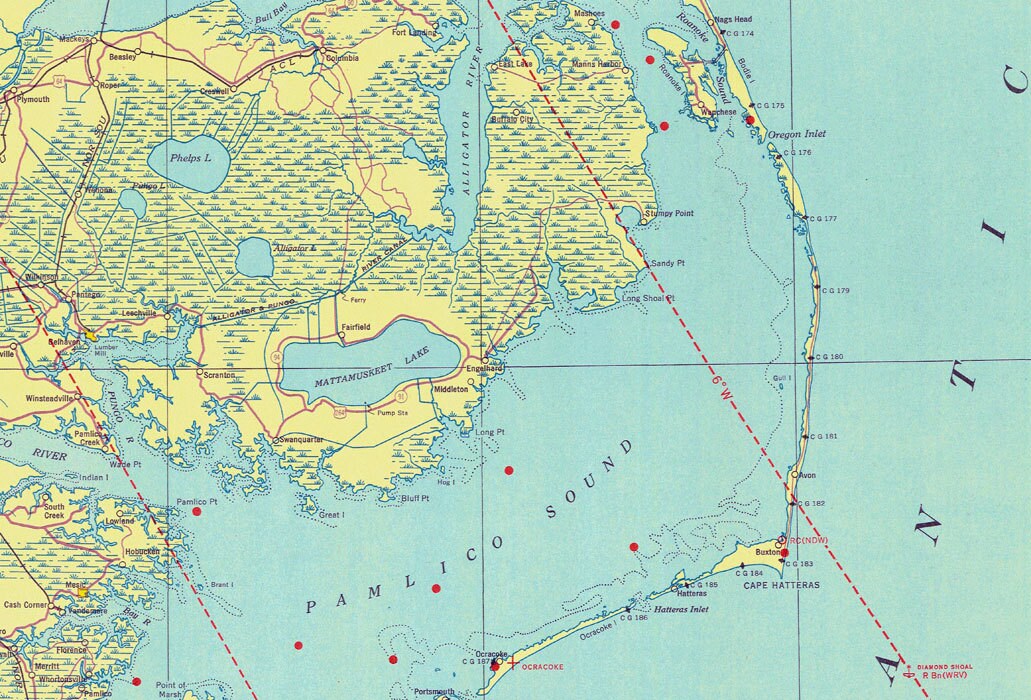 1935 Nautical Map of Norfolk & US East Coast