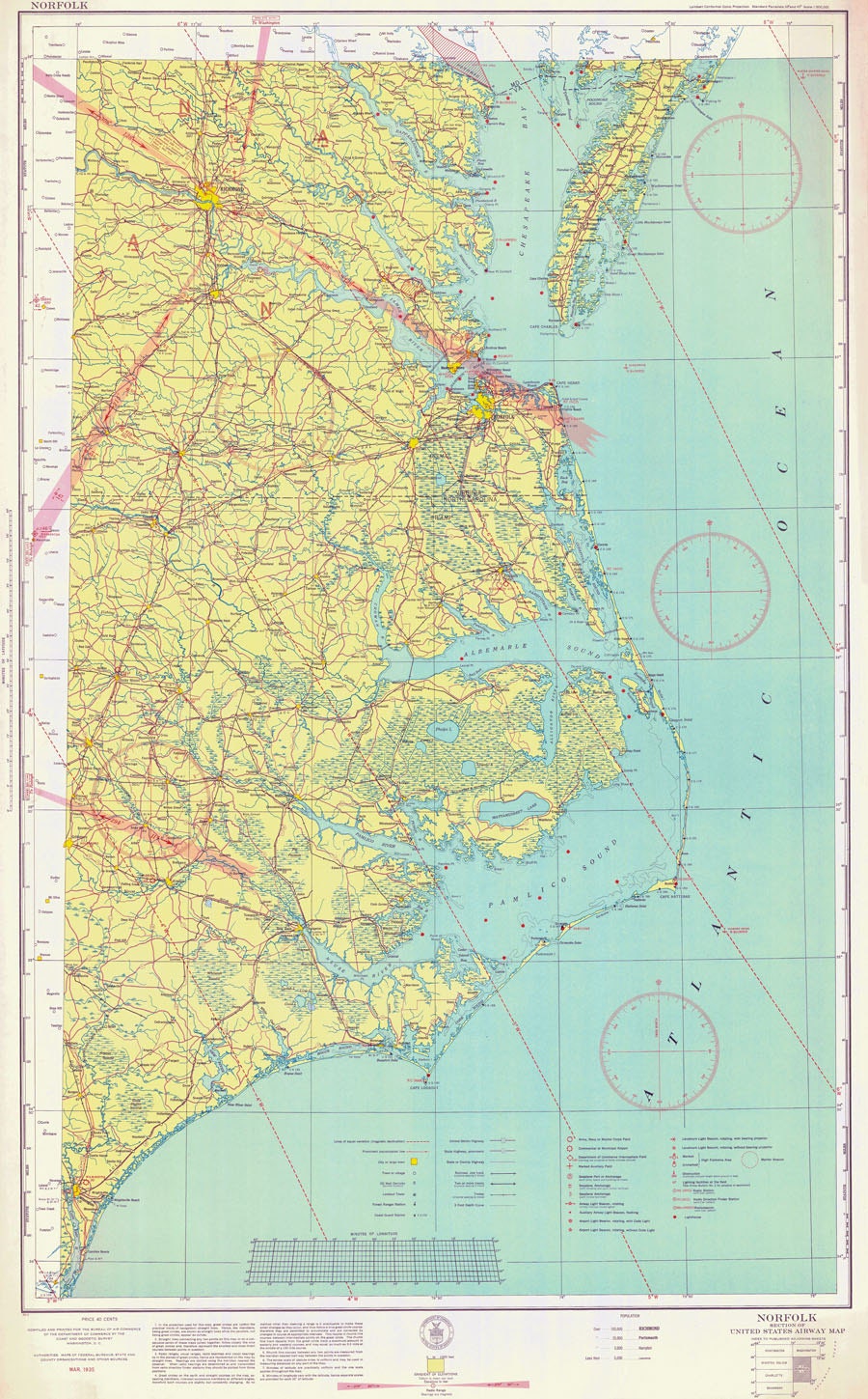 1935 Nautical Map of Norfolk & US East Coast