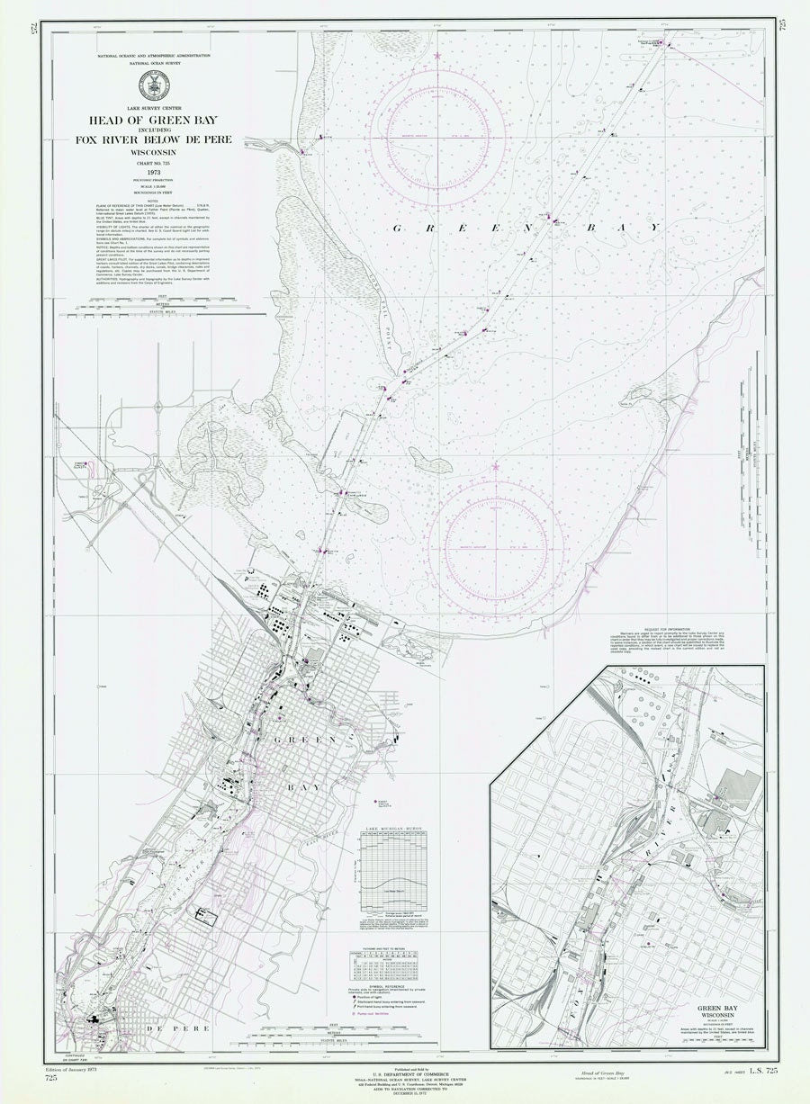 1973 Nautical Map of Head of Green Bay Lake Michigan