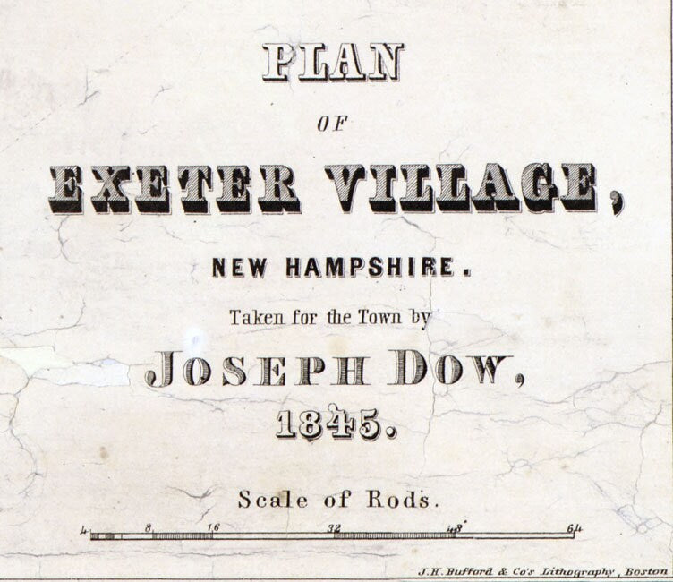 1845 Map of Exeter Village New Hampshire