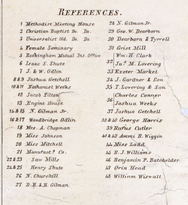 1845 Map of Exeter Village New Hampshire