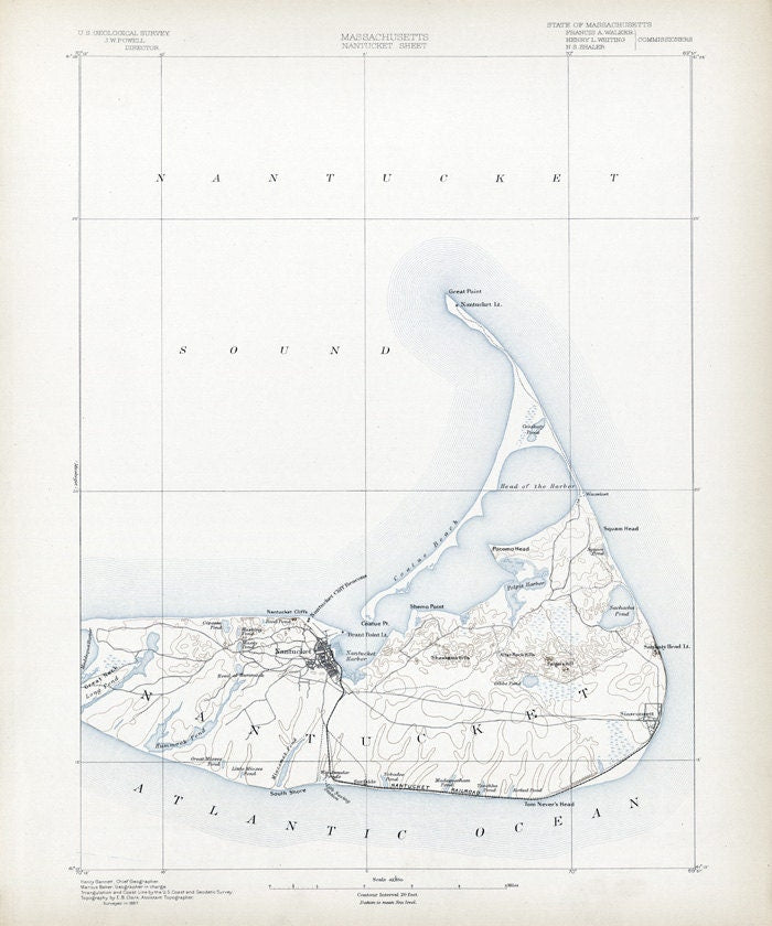 1890 Map of Nantucket Island Massachusetts