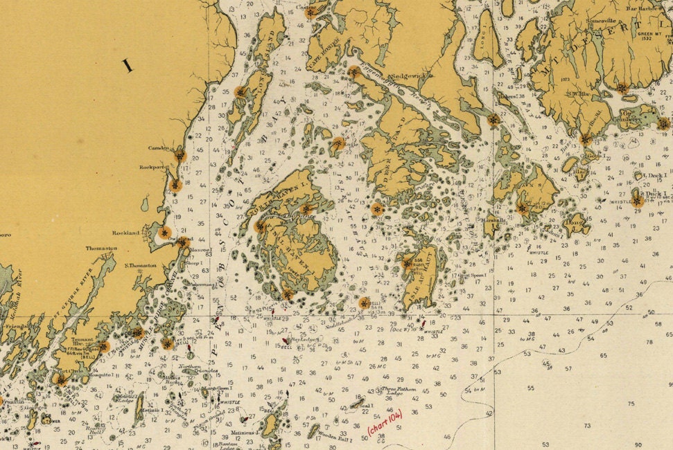 1917 Nautical Map of Bay of Fundy to Cape Cod Maine