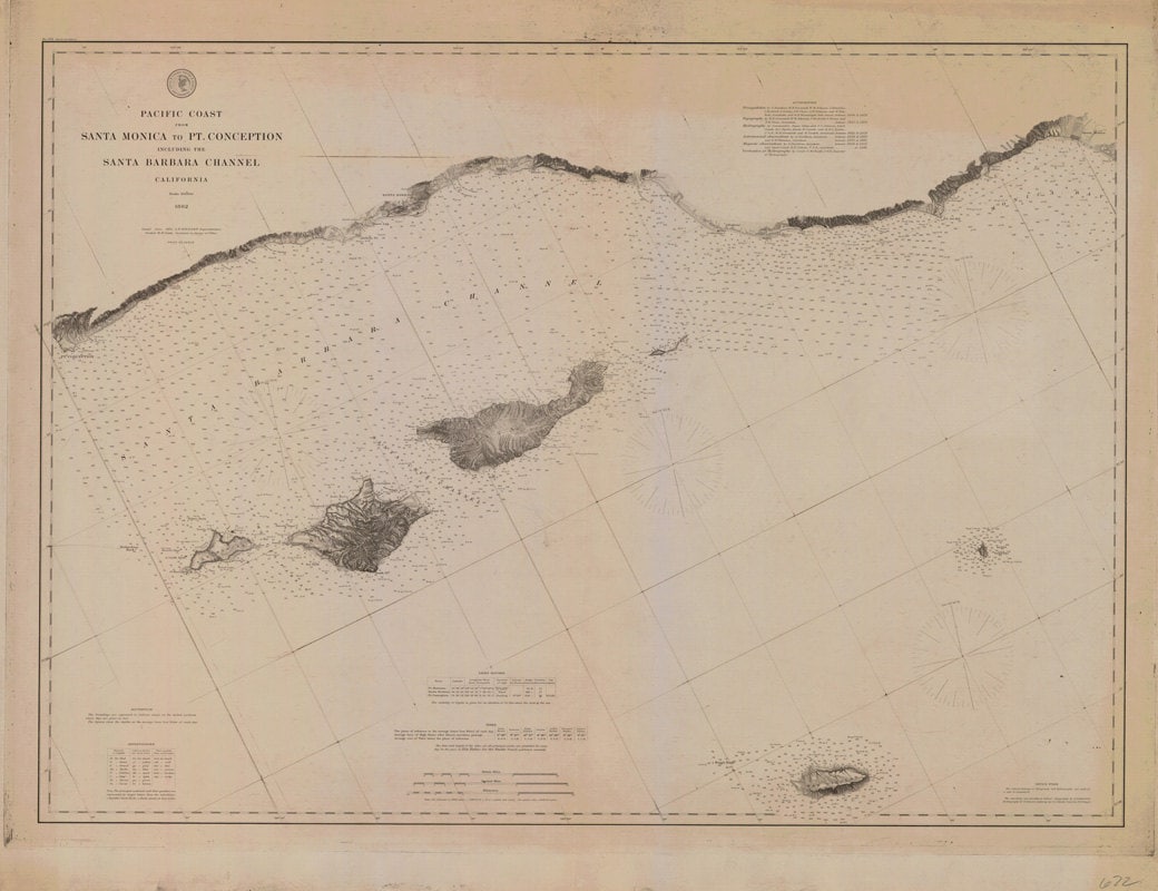 1882 Nautical Map of Santa Monica to Point Conception California