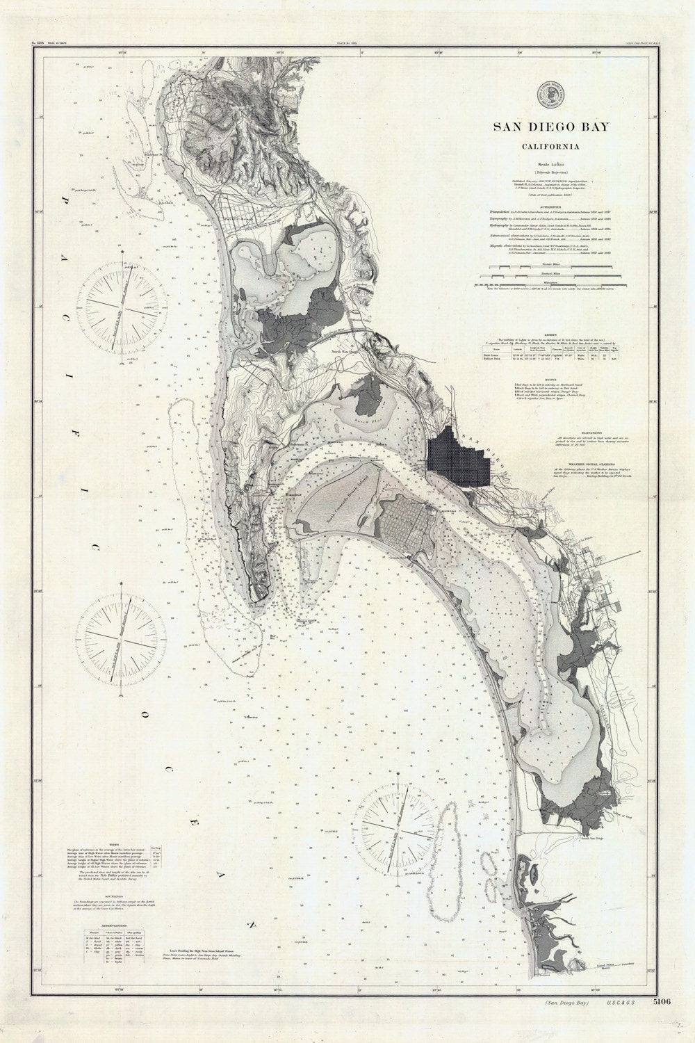 1895 Nautical Map of San Diego Bay California