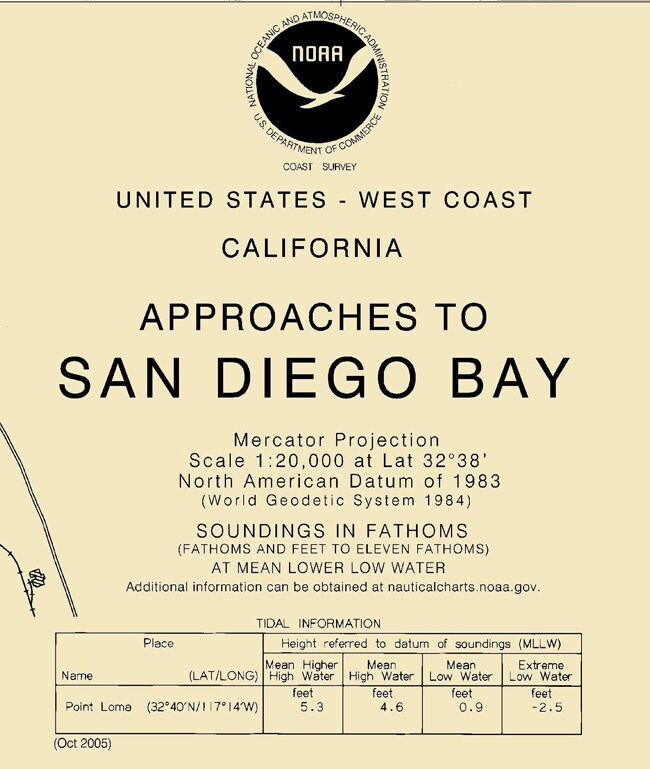 2005 Nautical Map of Approaches to San Diego Bay California