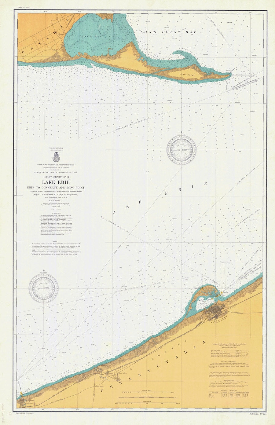 1904 Nautical Map of Presque Isle to Conneaut & Long Point Lake Erie