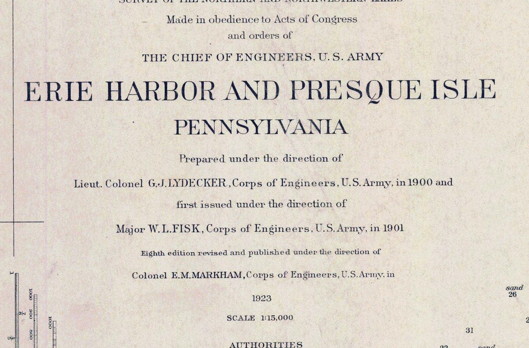 1923 Nautical Map of Erie Harbor and Presque Isle Lake Erie PA