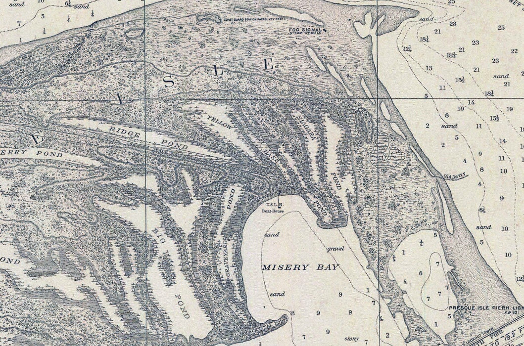 1923 Nautical Map of Erie Harbor and Presque Isle Lake Erie PA