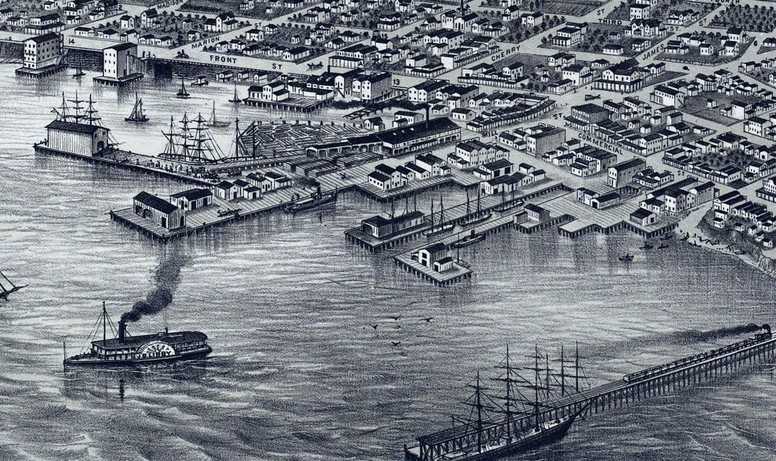 1878 Aerial Panoramic Map of Seattle Puget Sound Washington
