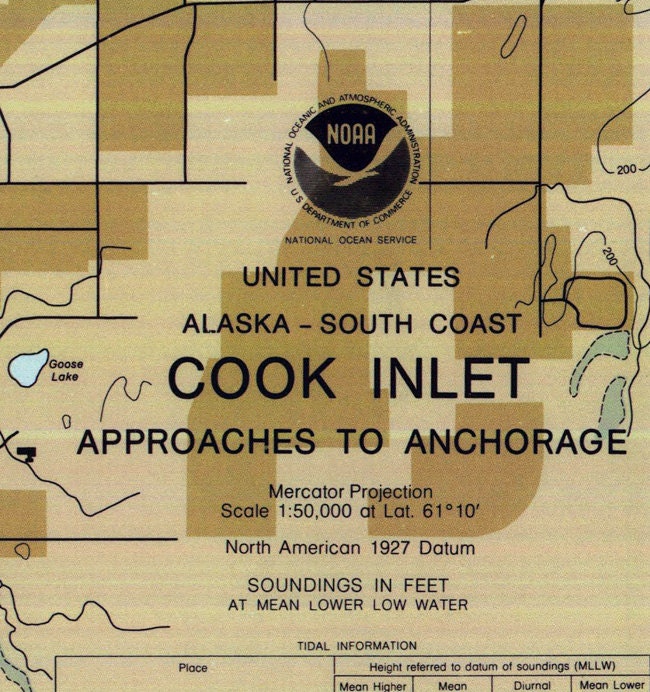 1986 Nautical Map of Cook Inlet Anchorage Alaska