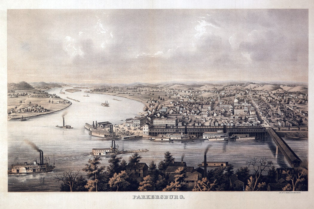 1861 Panoramic Map of Parkersburg West Virginia