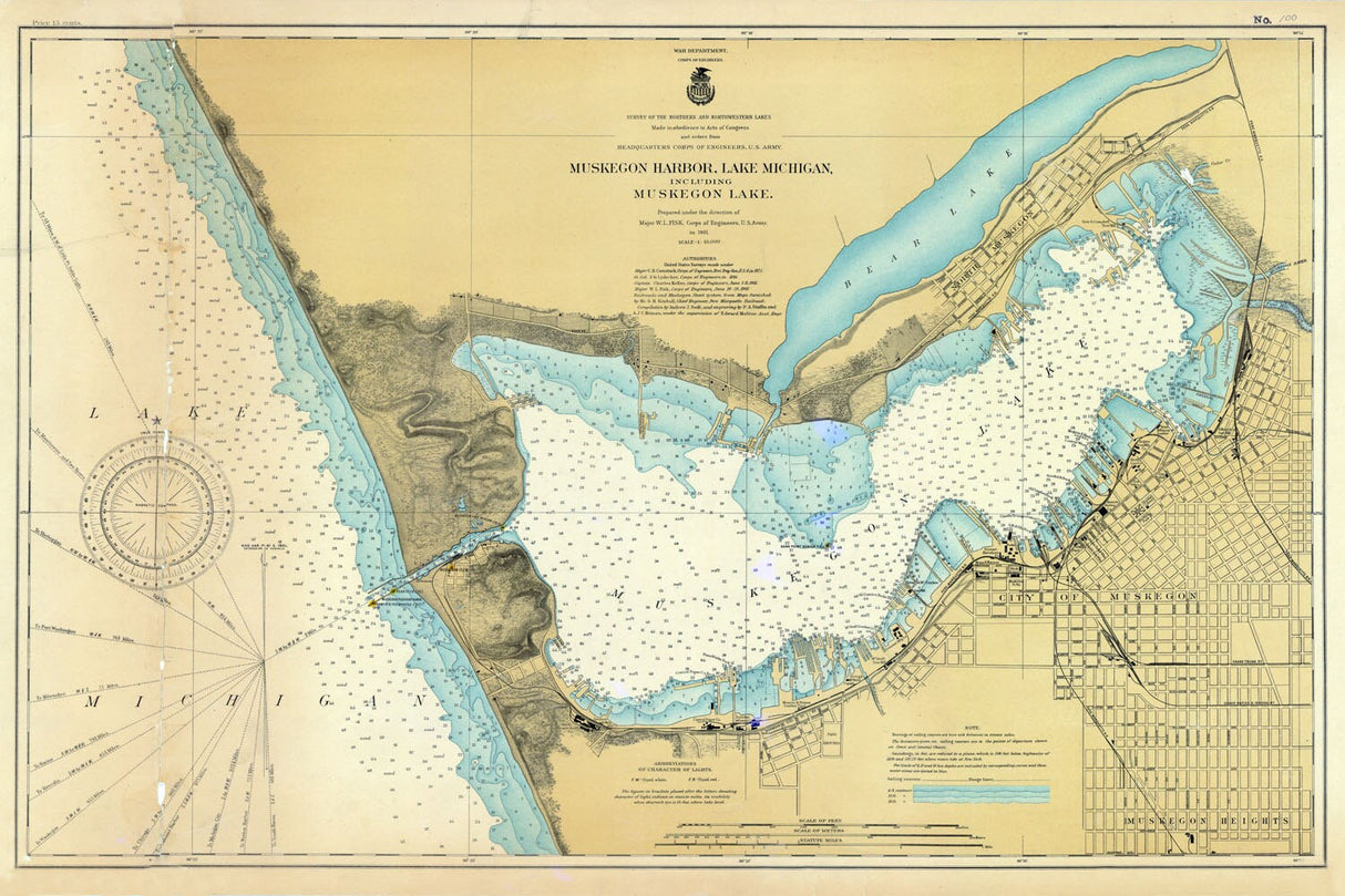 1901 Nautical Map of Muskegon Harbor & Lake Michigan