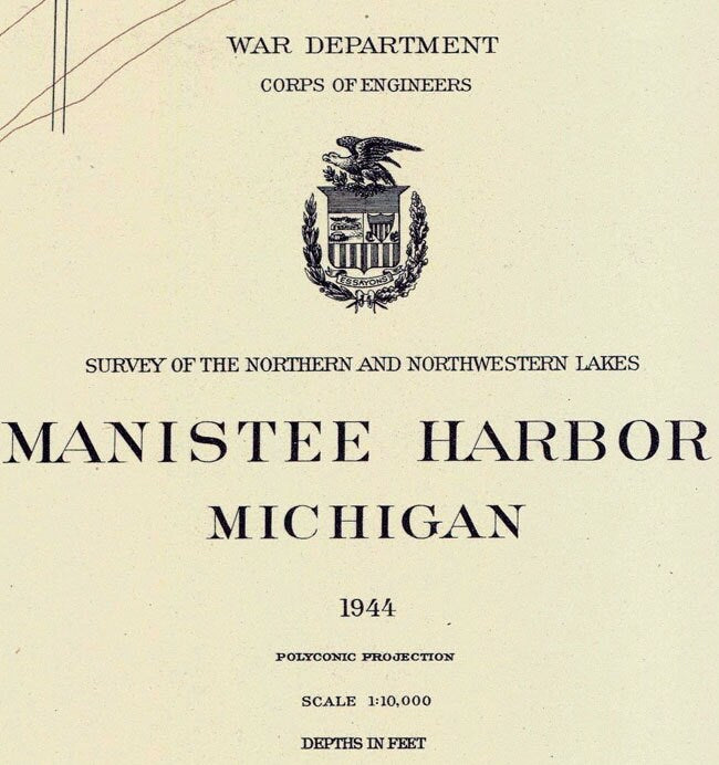 1944 Nautical Map of Manistee Harbor Manistee County Michigan