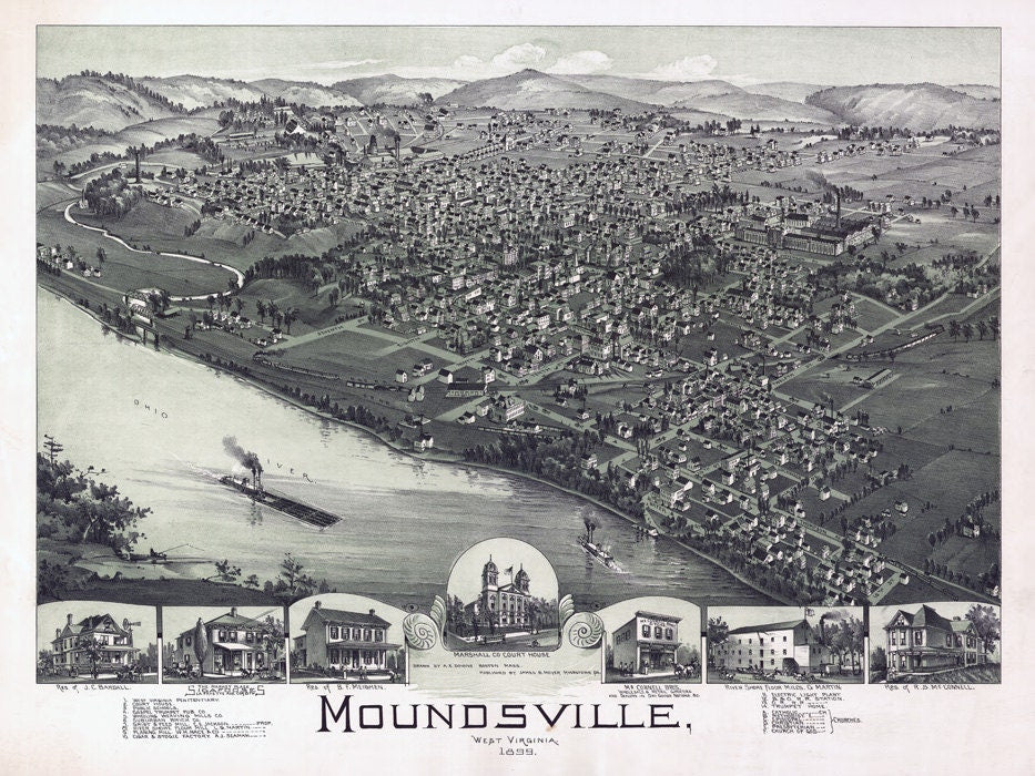 1899 Panoramic Map of Moundsville West Virginia