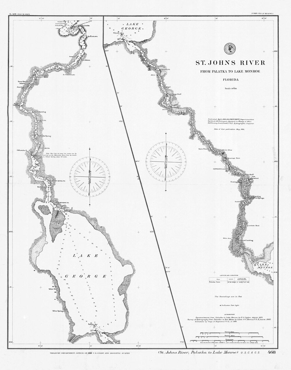 1898 Map of St Johns River Florida Palatka to Lake Monroe