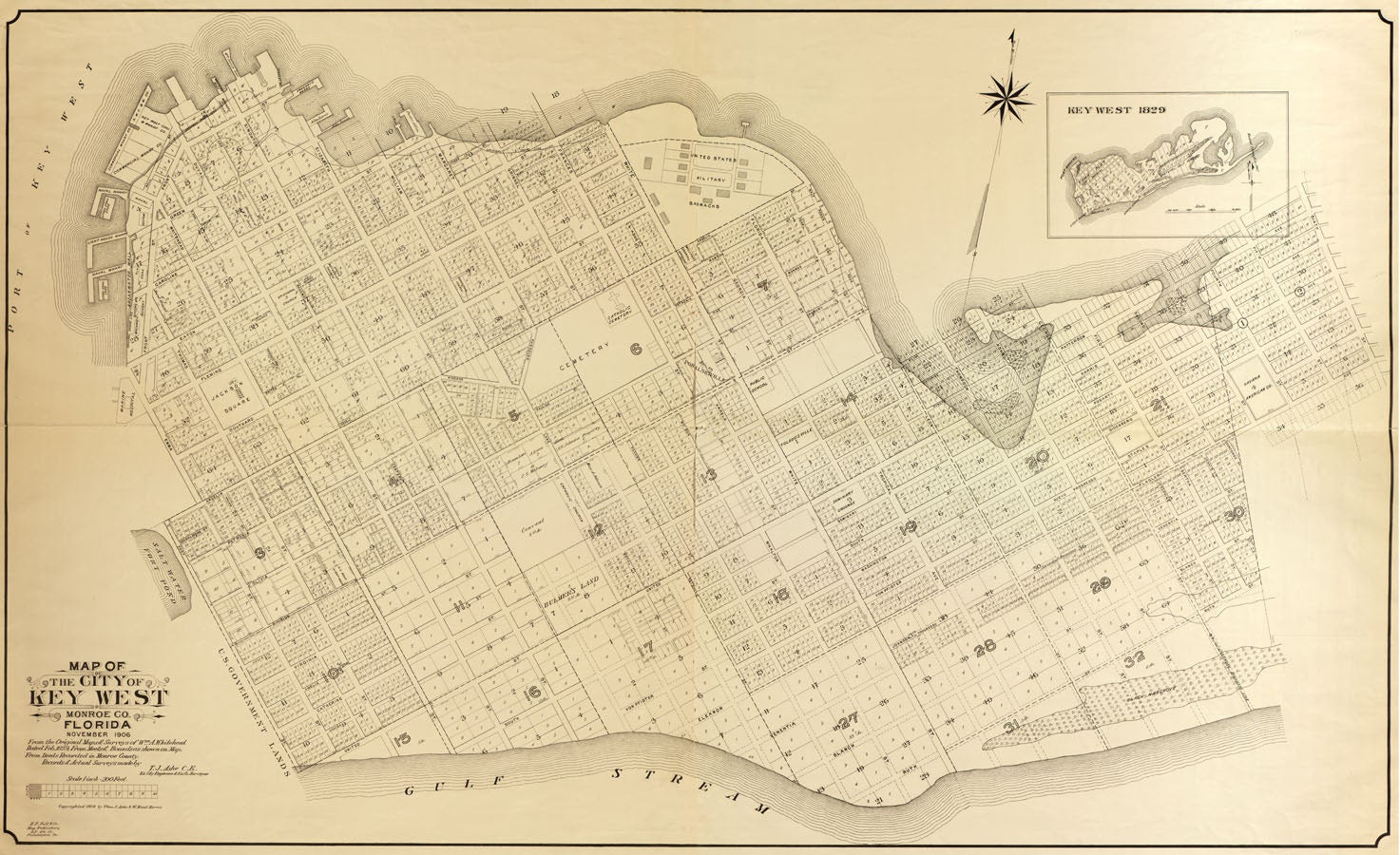 1906 Map of Key West Monroe County Florida