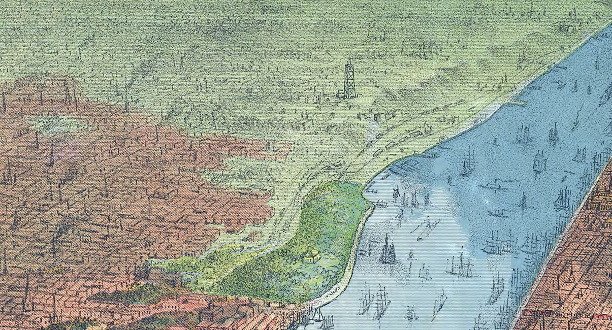 1879 Birds Eye View Map of New York City