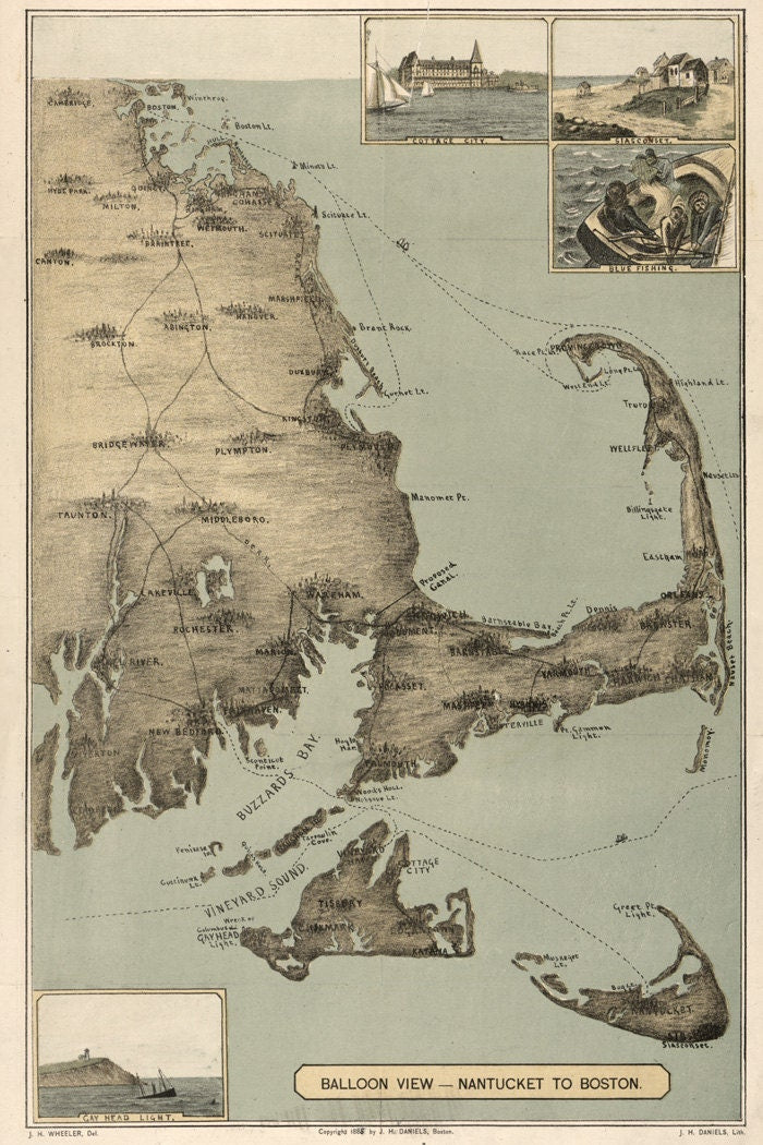 1885 Map of Nantucket to Boston Massachusetts