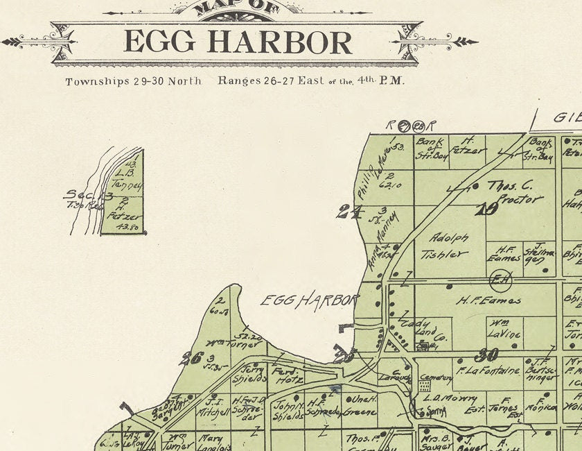 1914 Map of Egg Harbor Township Door County Wisconsin