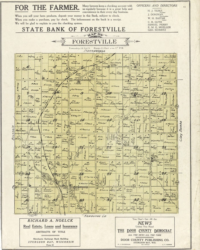 1914 Map of Forestville Township Door County Wisconsin