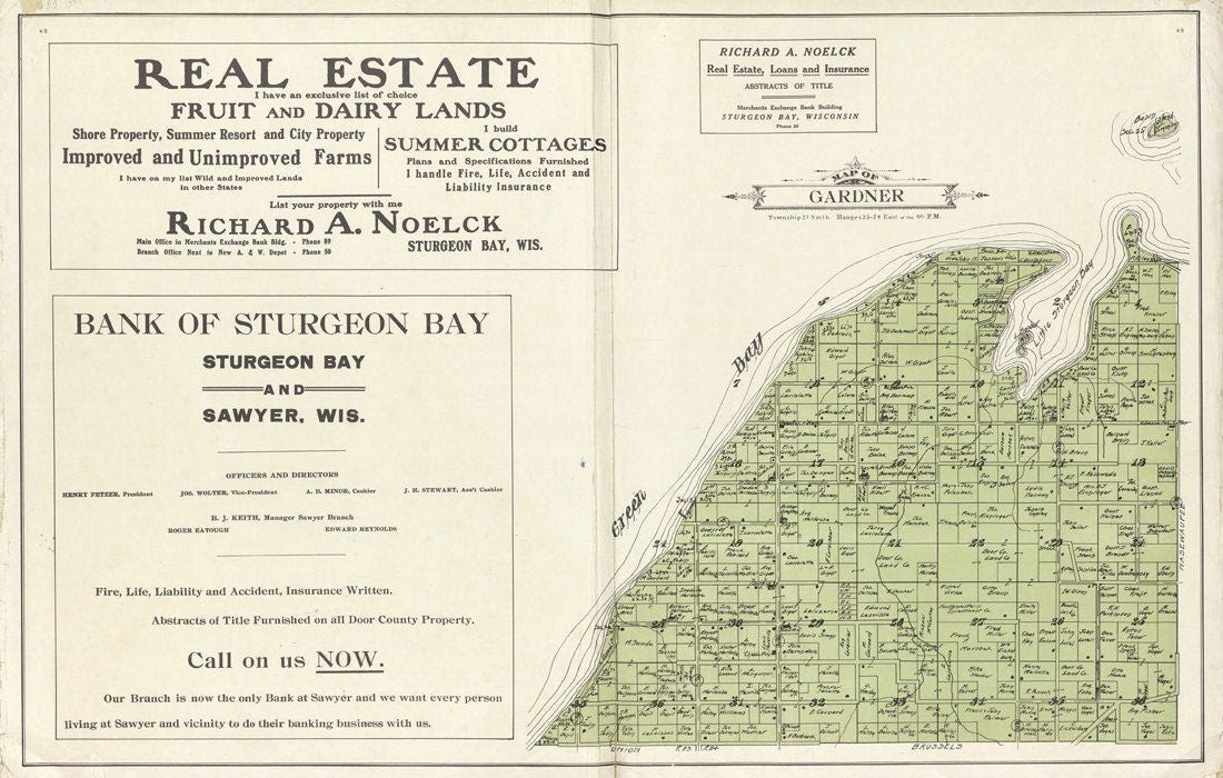 1914 Map of Gardner Township Door County Wisconsin