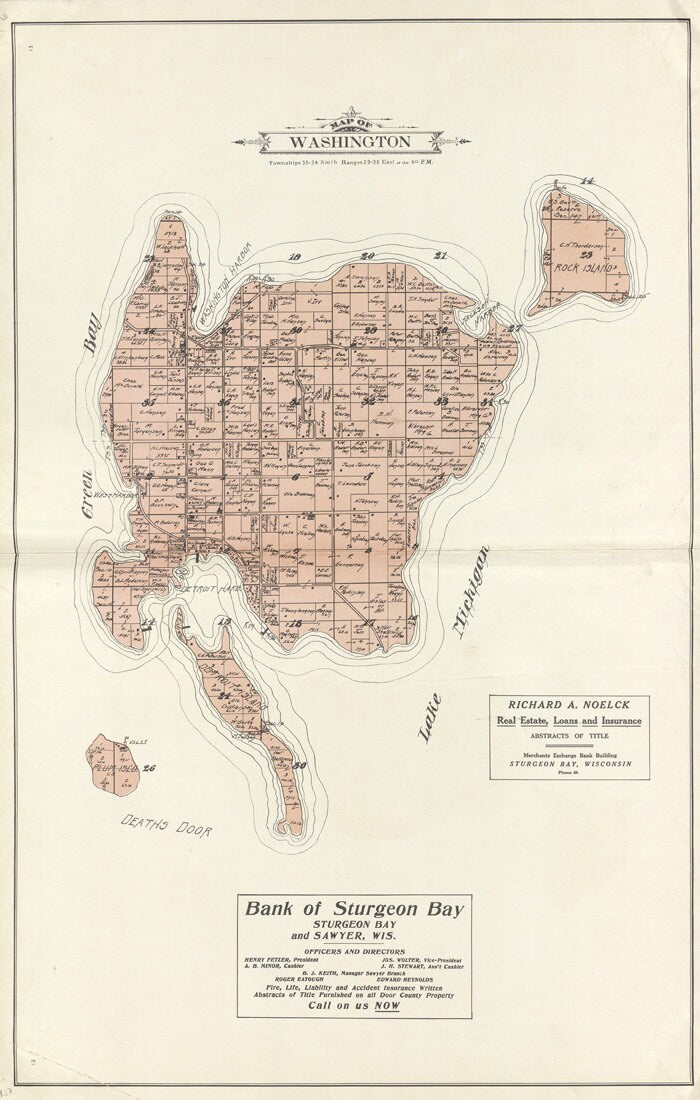 1914 Map of Washington Township Door County Wisconsin