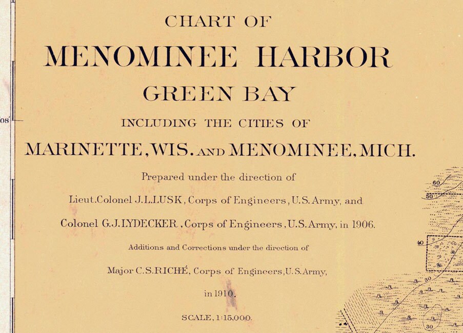 1910 Map of Menominee Harbor Green Bay Marinette Wis