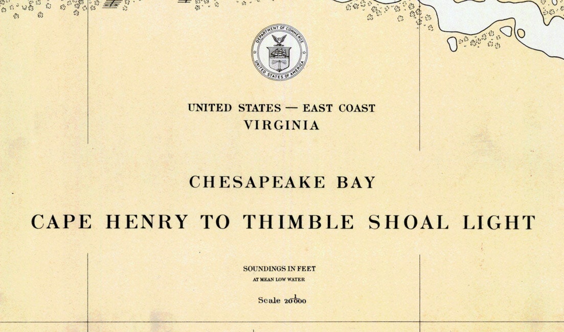 1927 Nautical Map of Cape Henry Virginia to Thimble Shoal Light