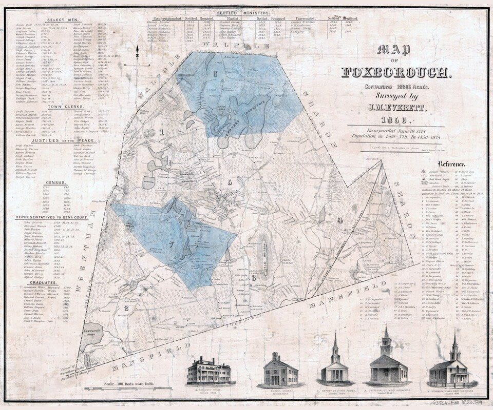 1850 Map of Foxborough Massachusetts
