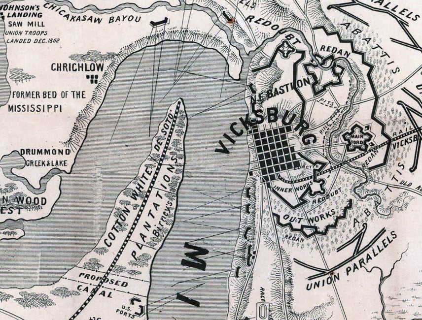 1863 Map of Vicksburg Mississippi Plantations