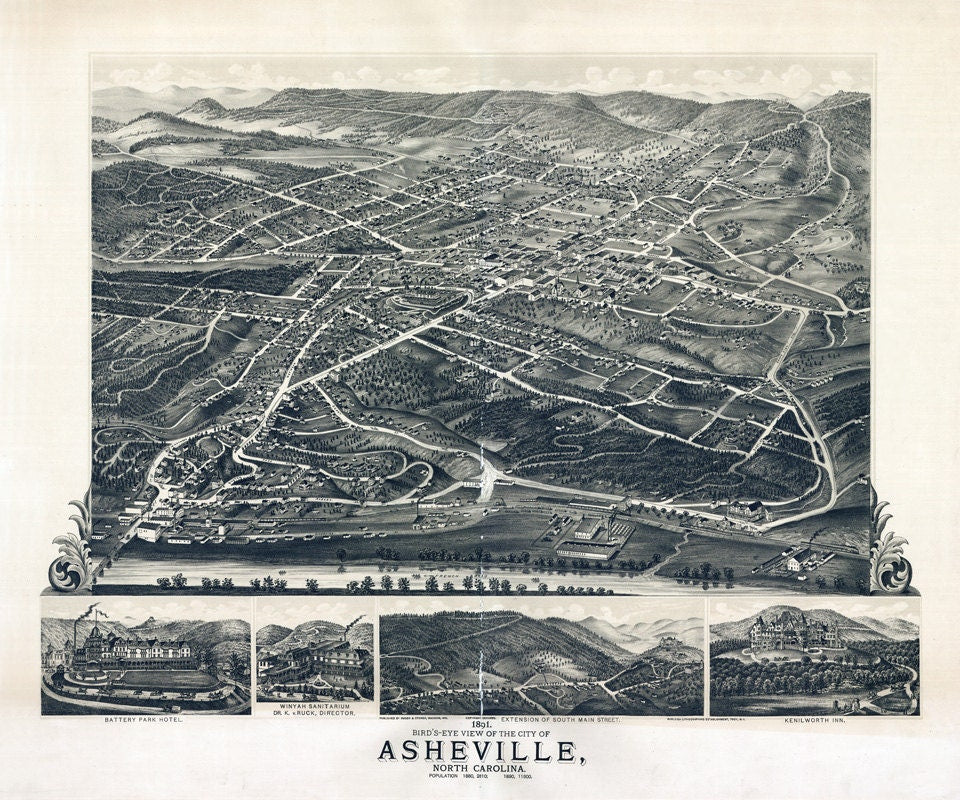 1891 Panoramic Map of Asheville North Carolina
