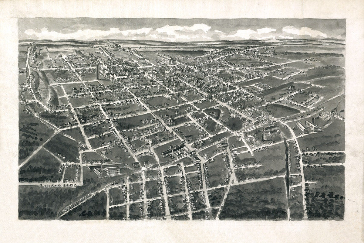 1907 Panoramic Map of Statesville North Carolina