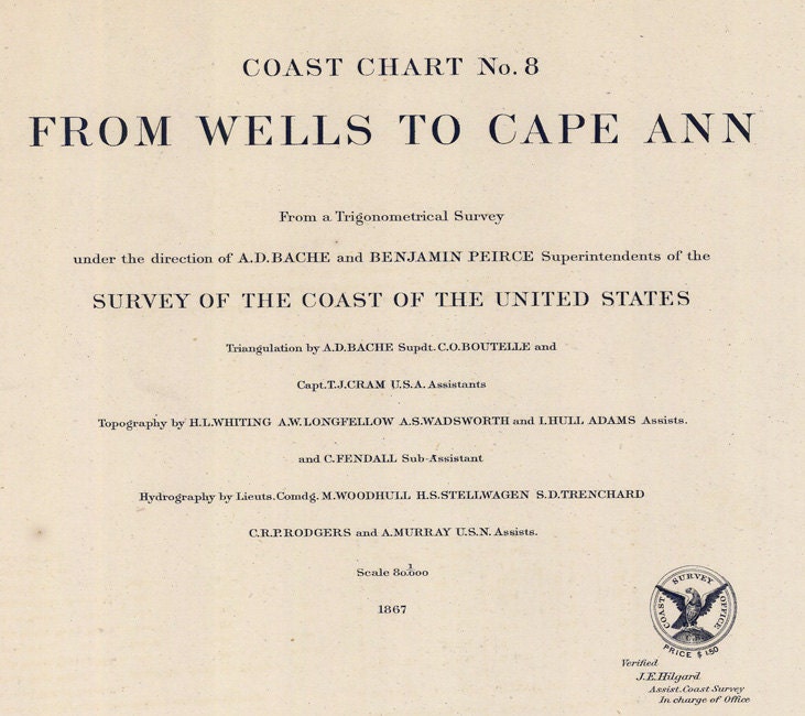 1867 Nautical Map of Wells to Cape Ann Massachusetts
