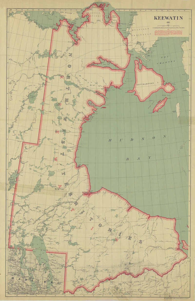 1911 Map of North West Territories Hudson Bay and Keewatin