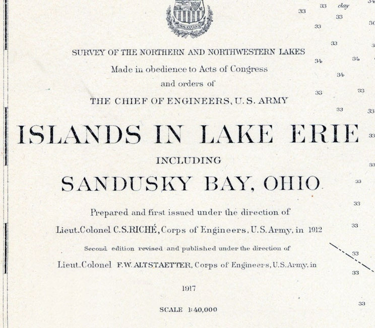 1917 Nautical Map Lake Erie Islands Sandusky Bay Ohio